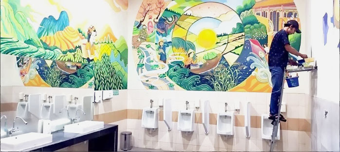 Menghadirkan Identitas Lewat Mural, Kamar Mandi Balai Kota Among Tani Kota Batu Jadi Indah dan Estetik