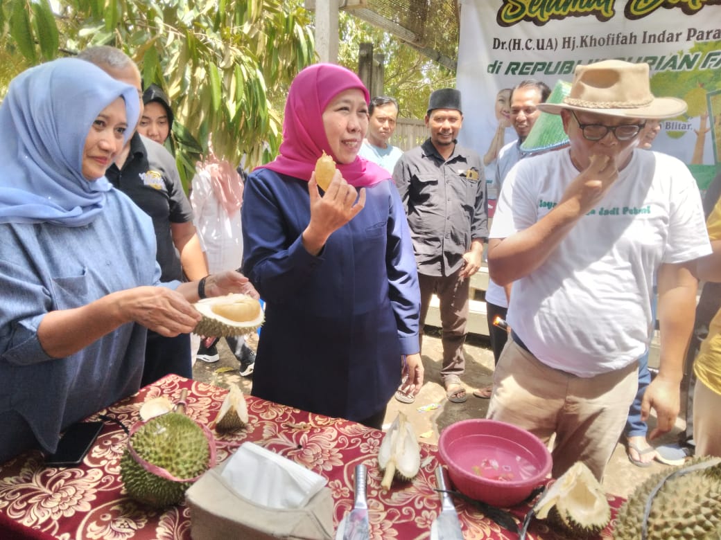 Kunjungi Blitar, Gubernur Jawa Timur Terpilih Khofifah Cicipi Blackthorn, Durian Sultan di Kebun Srengat