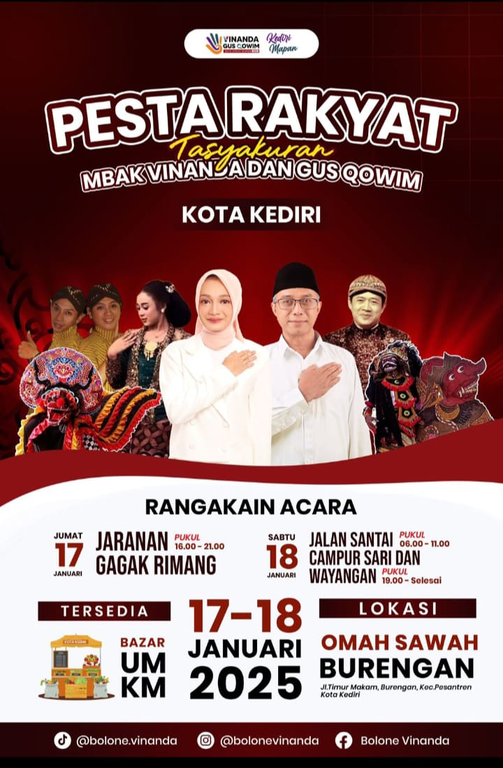 Tasyakuran Kemenangan Pilwali Kota Kediri Dikemas dalam Pesta Rakyat, Gus Qowim: Ajak Masyarakat Bersatu