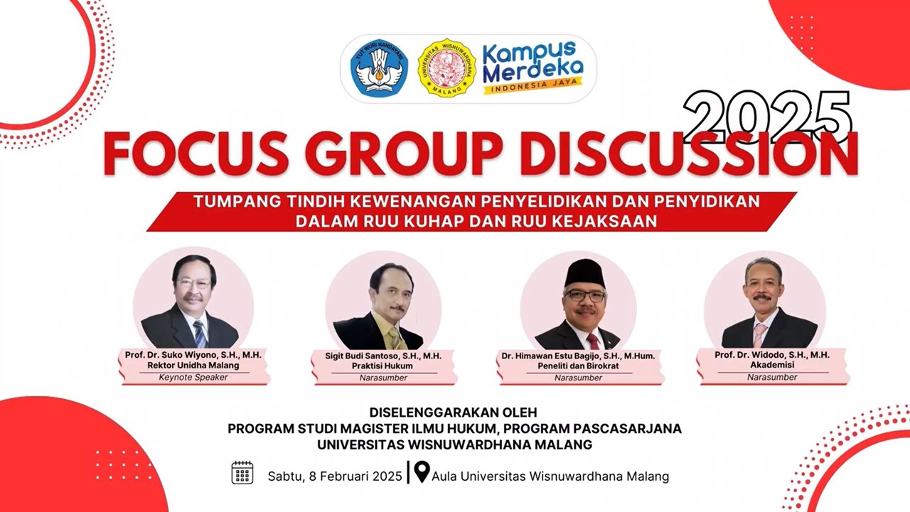 Universitas Wisnuwardhana Malang Bakal Gelar Focus Group Discussion, Bahas Isu RUU KUHAP dan RUU Kejaksan