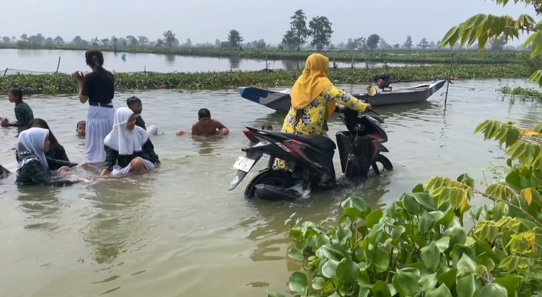 Akses Antardesa di Lamongan Lumpuh Imbas Luapan Sungai Bengawan Jero, Ribuan Hektar Tambak Terancam