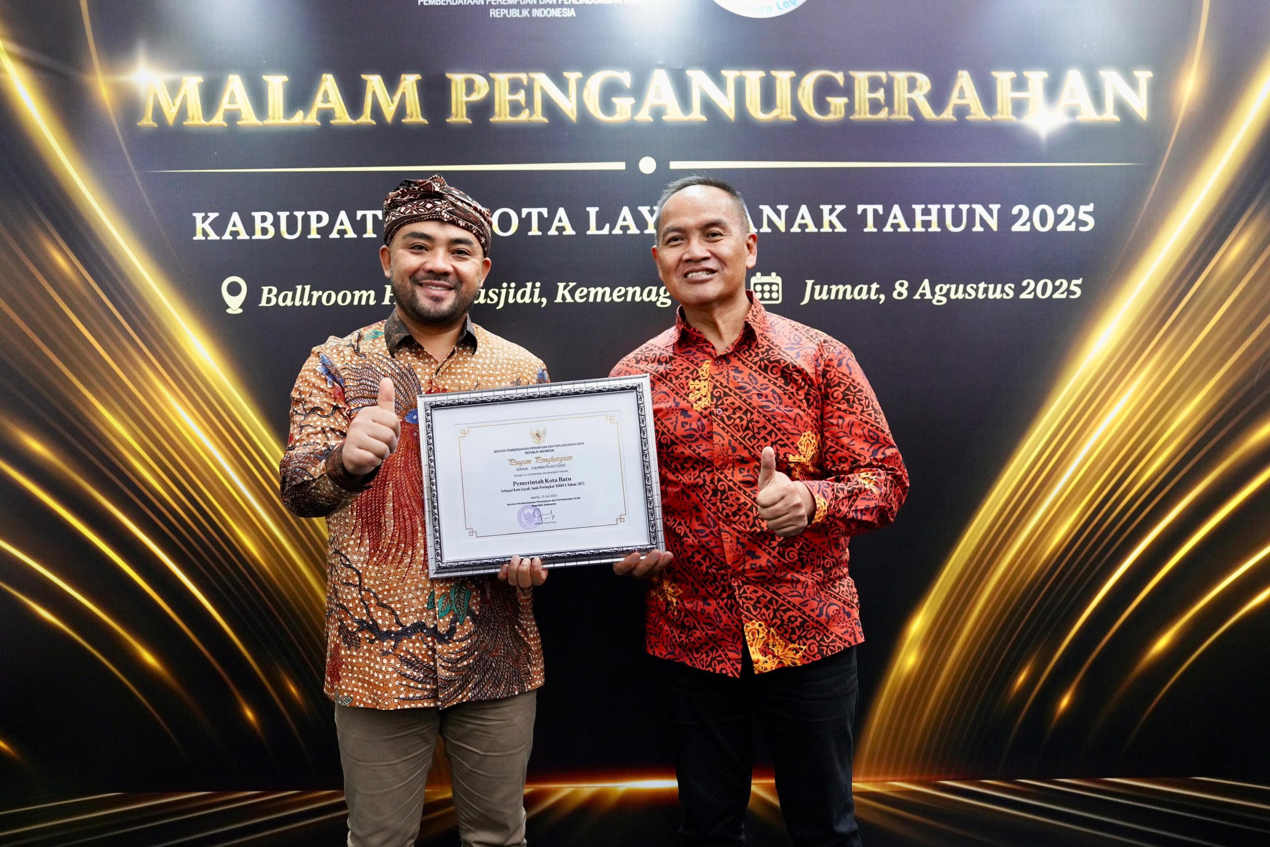 Pemkot Batu Kembali Raih Penghargaan Kota Layak Anak Tingkat Nindya Tahun 2025