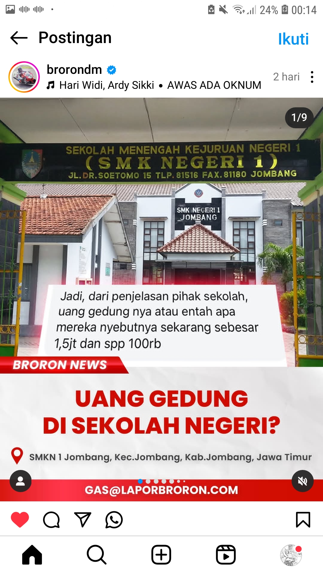 Viral Dugaan Pungli di SMKN 1 Jombang, Kepala Sekolah: Tidak Ada Iuran Wajib