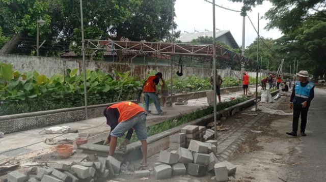 Taman Pedestrian Barat Kali Paron Lampaui 80 Persen, Usung Konsep Sejarah dan Budaya Kediri