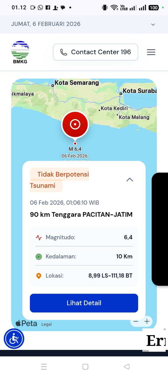 Gempa 6,4 Magnitudo Guncang Pacitan, Getarannya Terasa hingga Kota Batu dan Malang Raya