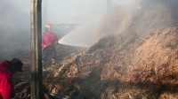 Pabrik Petugas Damkar Tulungagung saat melakukan upaya pemadaman pada pabrik gula.