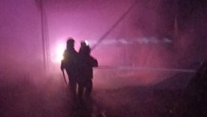 Petugas pemadam kebakaran padamkan api di kandang ayam di Desa Duwet Wates Rabu malam.