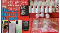 1000201295 Barang bukti berupa sabu dan pil dobel L dari tiga orang tersangka diamankan Satresnarkoba Polres Lamongan.