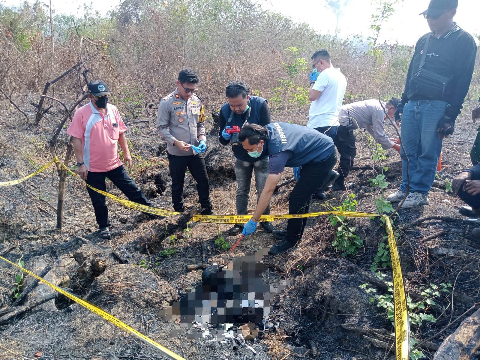 Petugas melakukan pemeriksan dan identifikasi terhadap kerangka manusia.