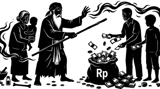 Ilustrasi dukun menipu puluhan juta dengan modus penyembuhan.