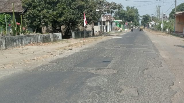 Kondisi Jalan Raya Desa Sambi dan Desa Srikaton Ringinrejo yang rusak dan belum ada perbaikan.